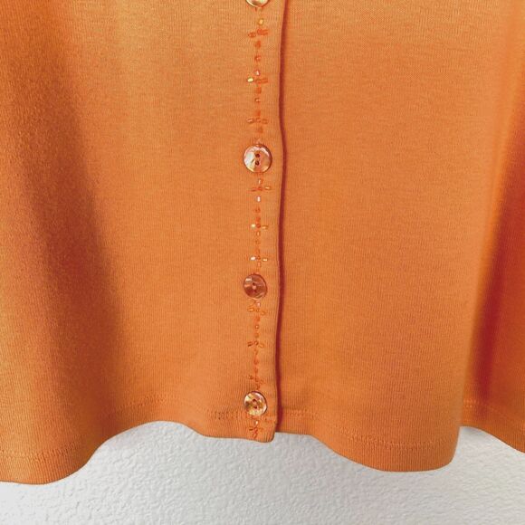 J. H. Collectibles Cardigan Sweater Size M-L Orange Cotton Knit Beaded Buttons - Picture 2 of 6
